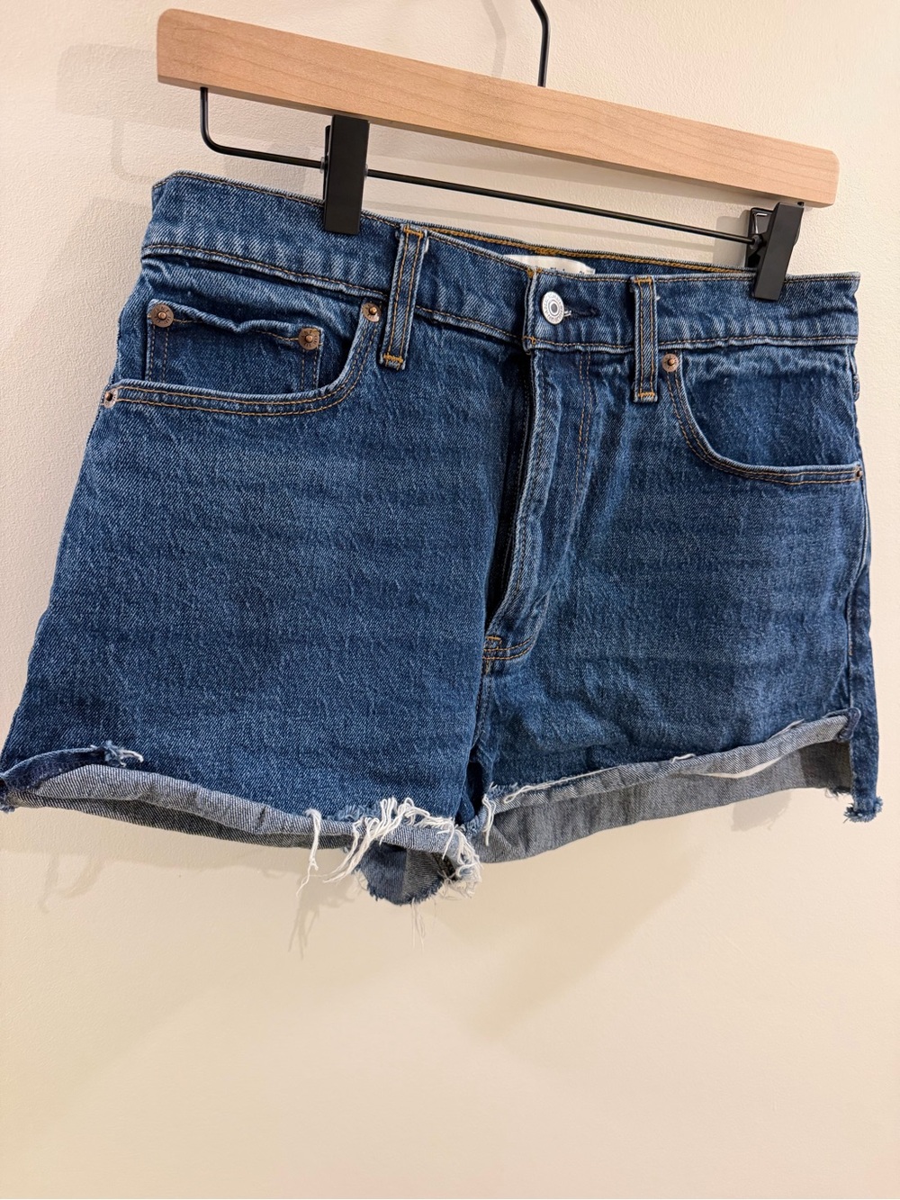 Abercrombie & Fitch (8) High Rise “The Mom Short” Distressed Denim Shorts